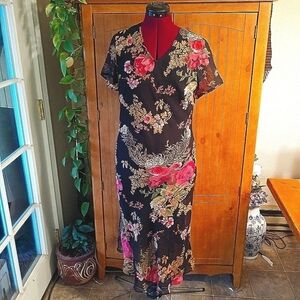 American Angel Black & Floral Print Midi Dress